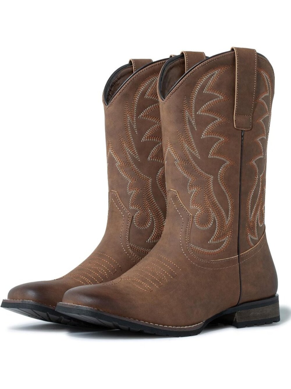 Men’s Brown Cowboy Boots Wide Square Toe Western Work Riding Boots